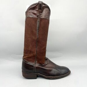 Alberto Fasciani Womens 39 8.5 Boots Brown Leather Canvas Tall Western Riding